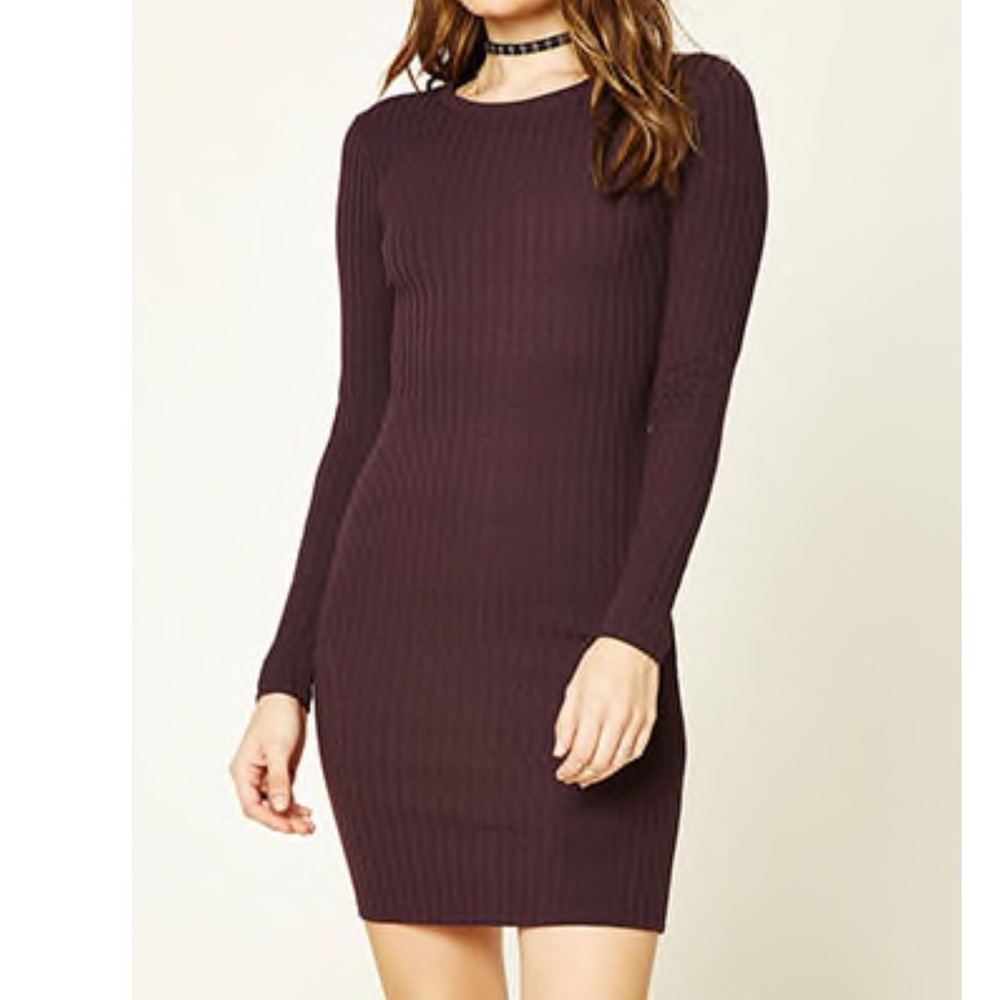 Forever 21 Dark Purple Brown Ribbed Dress LIKE NEW